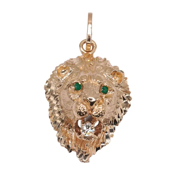 .20ct Diamond and Emerald Lion Pendant- 14k Yellow Gold Lumina Gem Hampstead, NC