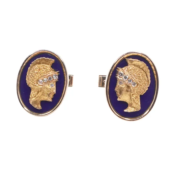 14k Yellow Gold Blue Enamel and Diamond Cufflinks Lumina Gem Hampstead, NC