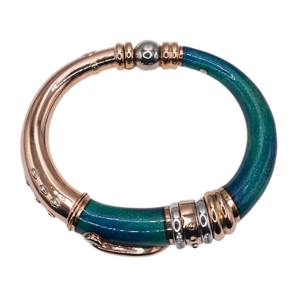 Novelle Brague Green Enamel and Diamond Hinged Bracelet with 18k Yellow Gold and Sterling Silver Accents Image 2 Lumina Gem Hampstead, NC