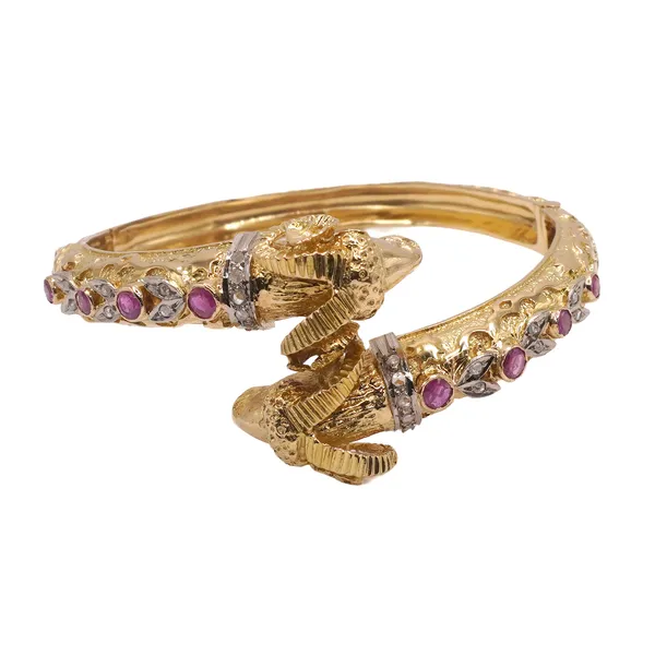 Ruby and Diamond Ram Hinged Bangle- 18k Yellow Gold Image 2 Lumina Gem Hampstead, NC