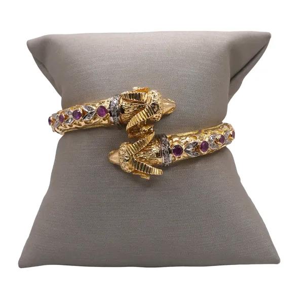 Ruby and Diamond Ram Hinged Bangle- 18k Yellow Gold Lumina Gem Hampstead, NC
