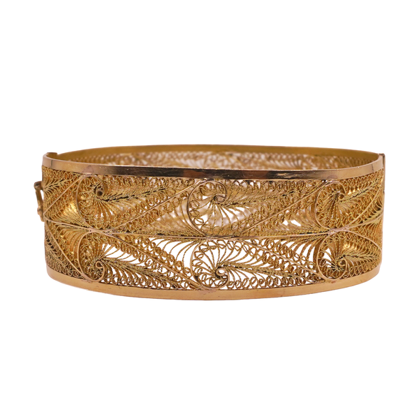 Wide Filigree Higned Bangle- 18k Yellow Gold Image 2 Lumina Gem Wilmington, NC