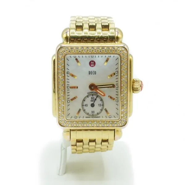 Michele Gold Tone Deco Watch with Diamond Bezel Lumina Gem Wilmington, NC