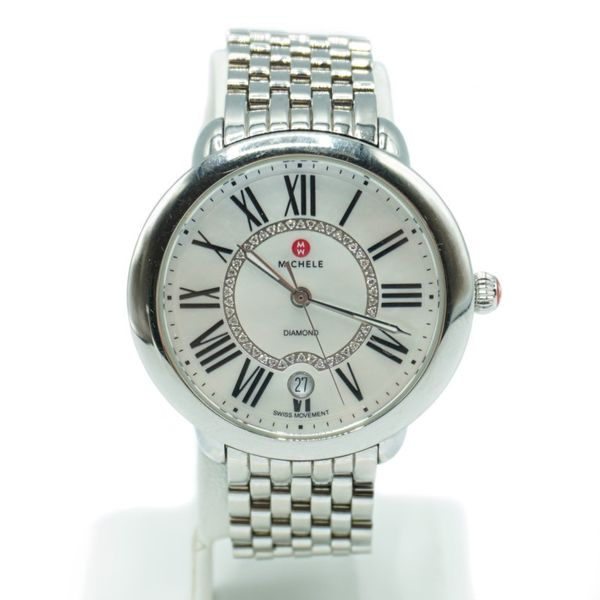 Michele Stainless Steel Watch with Mother of Pearl and Diamond Dial Lumina Gem Wilmington, NC