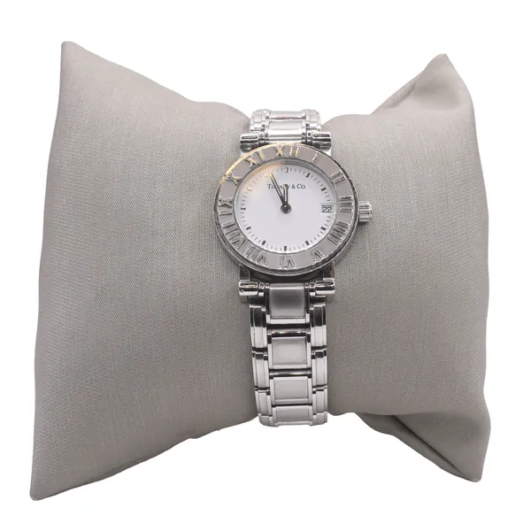 Tiffany and Co. Atlas Ladies Sterling Silver White Dial Watch Lumina Gem Hampstead, NC