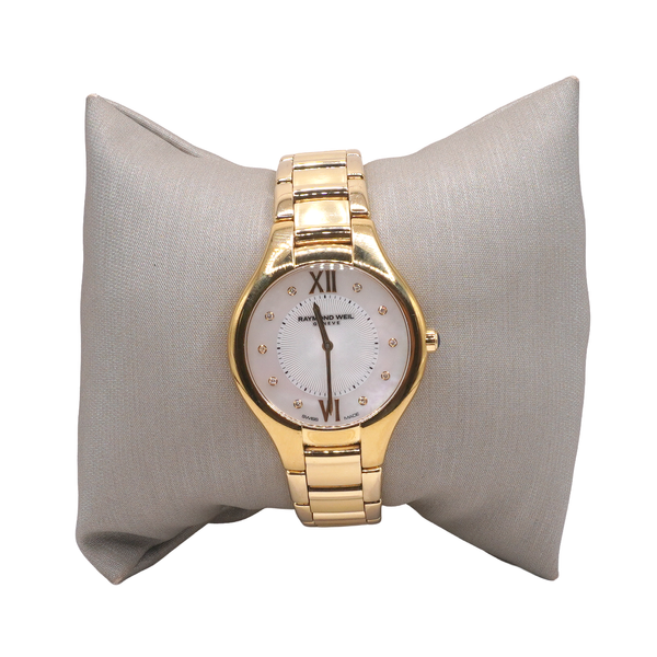 Raymond Weil Gold Plated Quartz Watch with Diamond and Mother of Pearl Dial Lumina Gem Wilmington, NC
