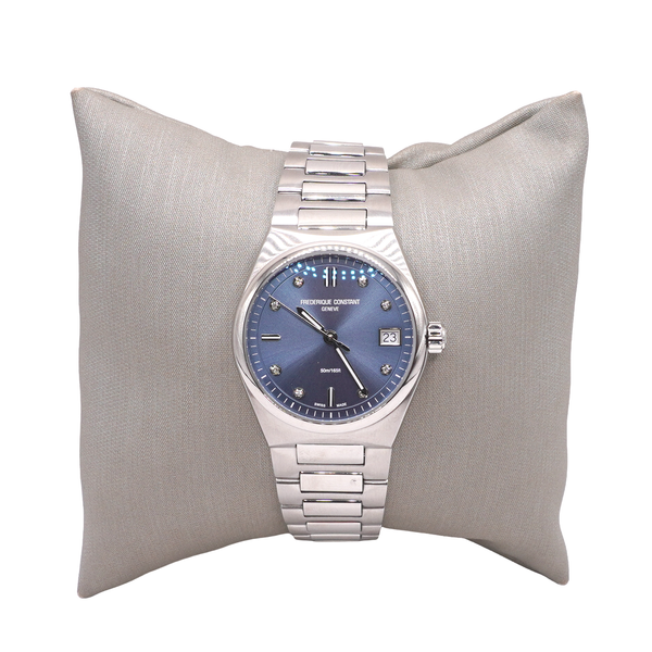 Frederique Constant Stainless Steel Watch with Blue Dial and Diamond Markers Lumina Gem Wilmington, NC