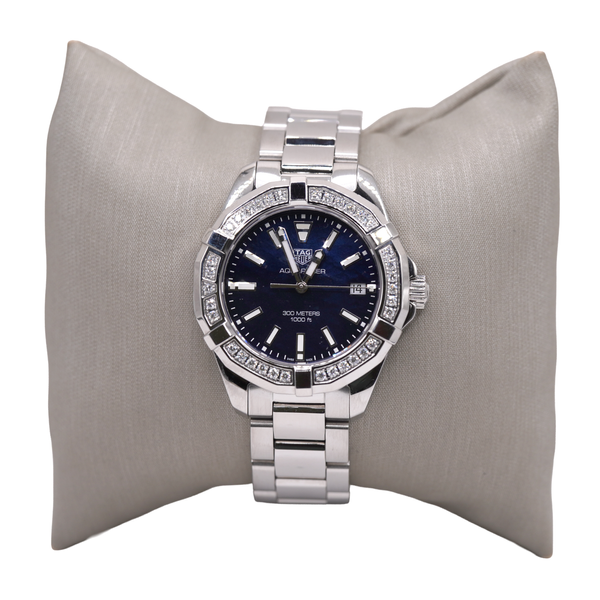 TAG Heuer Stainless Steel Aquaracer Watch with Navy Dial and Diamond Bezel Lumina Gem Wilmington, NC