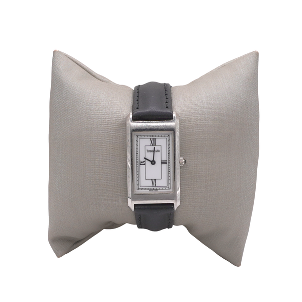 Tiffany & Co. Stainless Steel Watch with Black Leather Band Lumina Gem Wilmington, NC