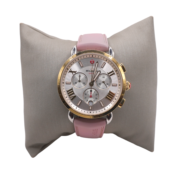 Michele Gold Tone Watch with Pink Strap Lumina Gem Wilmington, NC