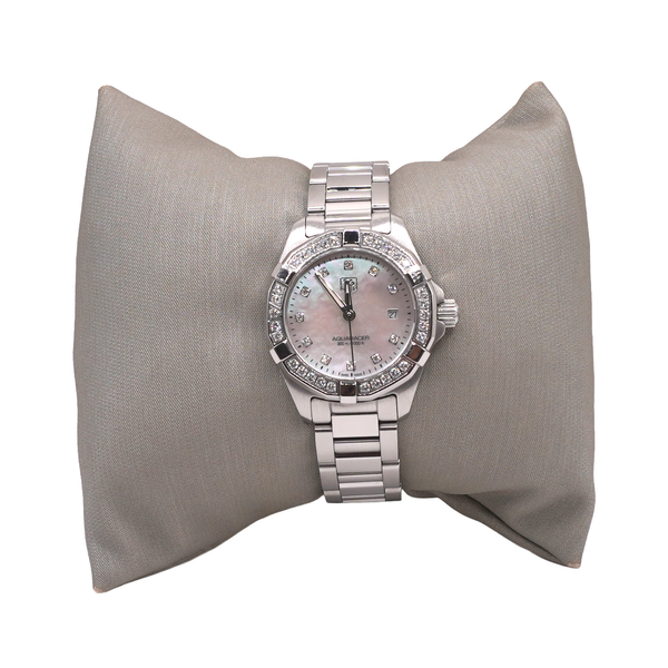 TAG Heuer Aquaracer Stainless Steel Watch with Mother of Pearl and Diamonds Lumina Gem Wilmington, NC