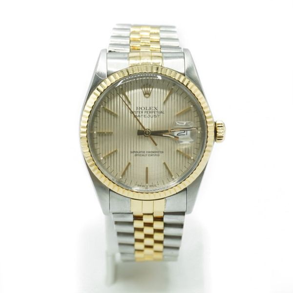 Rolex Two Tone Datejust Watch with a Silver Tapestry Dial Lumina Gem Wilmington, NC