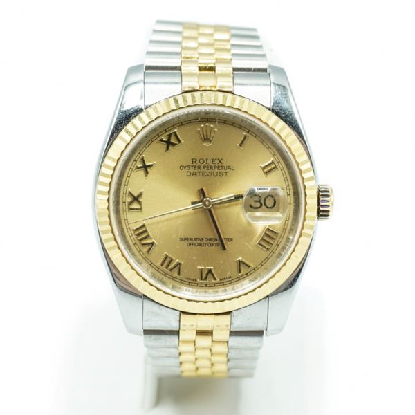 Rolex Two Tone Datejust Circa 2007 - Champagne Roman Dial - Stainless and 18k Yellow Gold Lumina Gem Wilmington, NC
