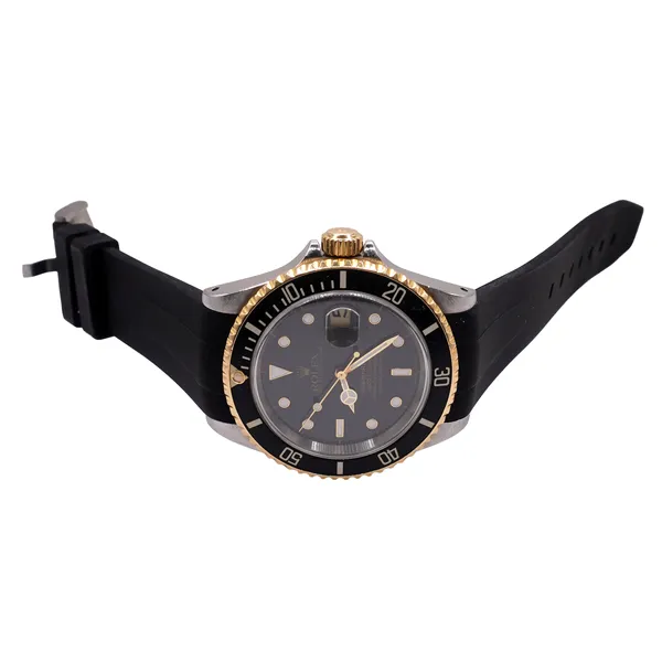 Rolex Two Tone, Black Dial Submariner with Black Silicone Band Image 3 Lumina Gem Wilmington, NC