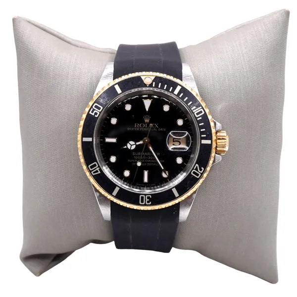 Rolex Two Tone, Black Dial Submariner with Black Silicone Band Lumina Gem Wilmington, NC