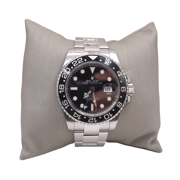 Rolex GMT Master 2 Stainless Steel Watch with Black Dial Lumina Gem Wilmington, NC