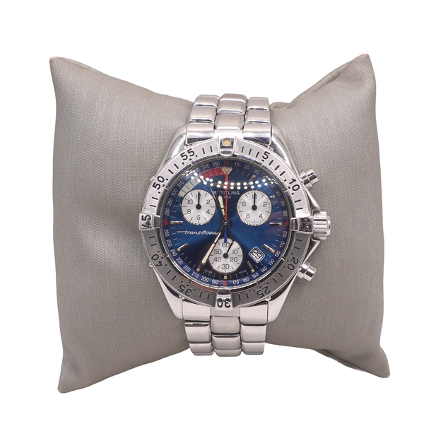 Brietling Stainless Steel TransOcean Watch with Blue Dial Lumina Gem Wilmington, NC