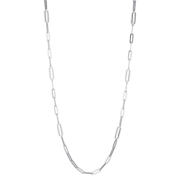 Charles Garnier Sterling Silver Link Necklace with CZ Station Links - 36