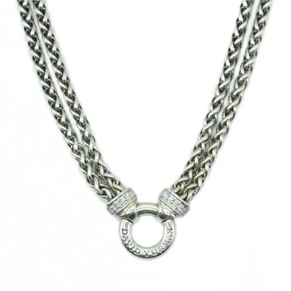 David Yurman Sterling Silver Double Strand Necklace with Diamond Accents - 17