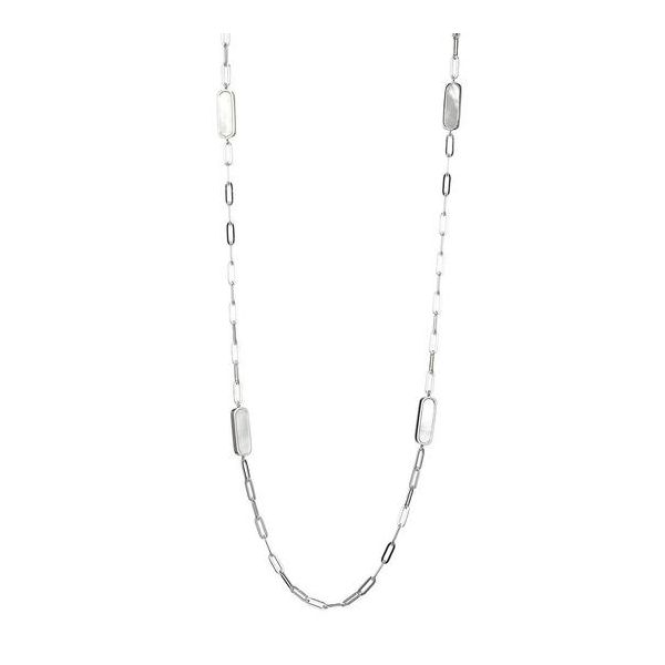 Charles Garnier Rhodium Plated Sterling Silver Paperclip Necklace with Mother of Pearl Accents Lumina Gem Wilmington, NC