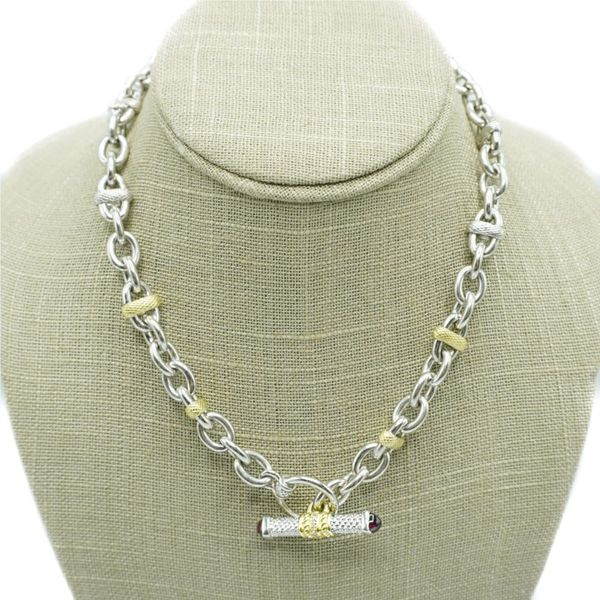 Sterling Silver Chain with Yellow Gold and Pink Tourmaline Accents - 16