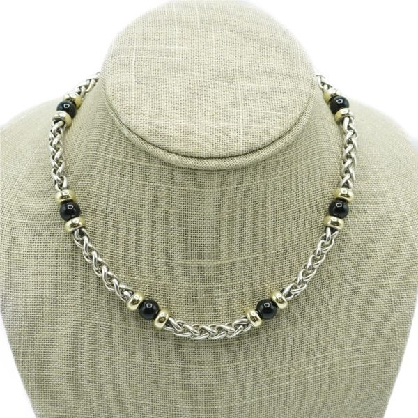 David Yurman Two Tone Necklace with Onyx Beads - 16