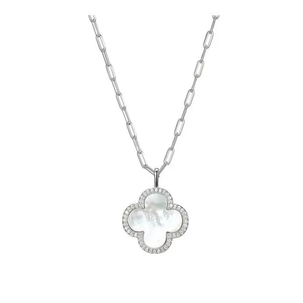 Charles Garnier Mother of Pearl and CZ Necklce - Sterling Silver - 17-19