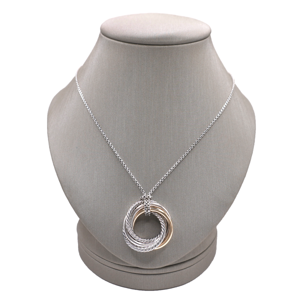 David Yurman Sterling Silver and 14k Yellow Gold Crossover Pendant with Adjustable Necklace Lumina Gem Wilmington, NC