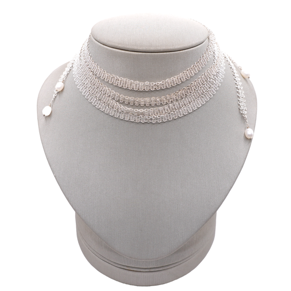 Tiffany & Co. Sterling Silver and Pearl Mesh Scarf Necklace Image 2 Lumina Gem Wilmington, NC