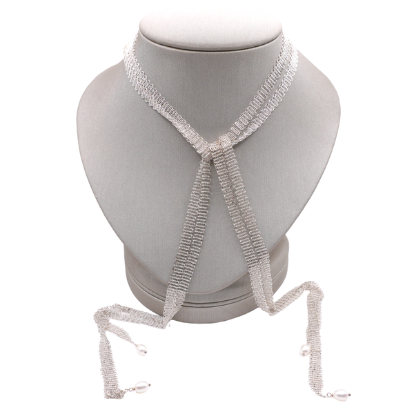 Tiffany & Co. Sterling Silver and Pearl Mesh Scarf Necklace Lumina Gem Wilmington, NC