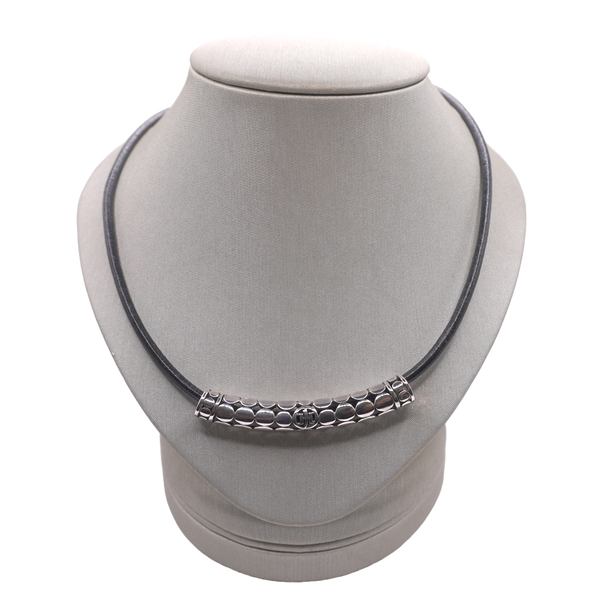 John Hardy Sterling Silver Dot Necklace with Black Leather Cord Lumina Gem Wilmington, NC