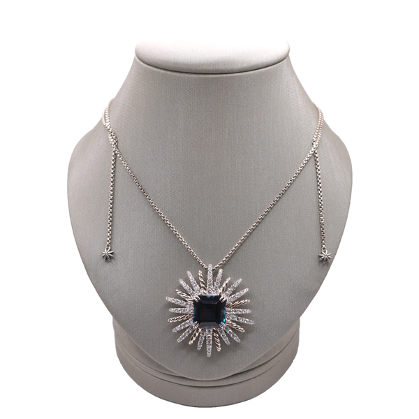 David Yurman Diamond and London Blue Topaz Starburst Bolo Necklace- Sterling Silver Lumina Gem Wilmington, NC