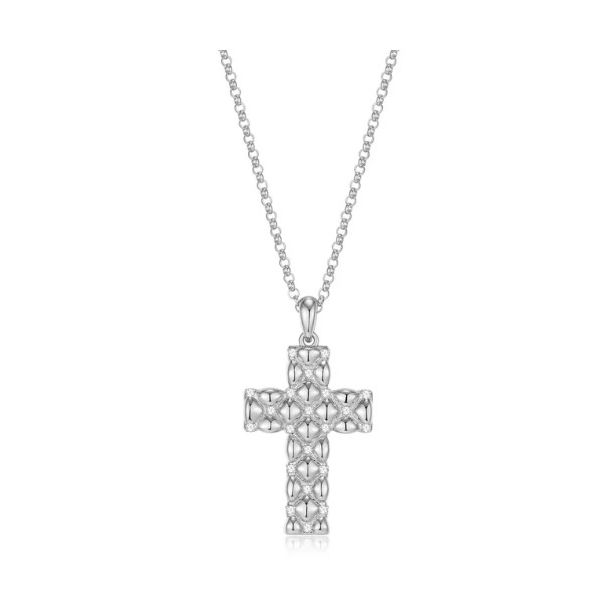 Charles Garnier CZ Accented Quilted Cross Necklace- Rhodium Plated Sterling Silver Lumina Gem Wilmington, NC