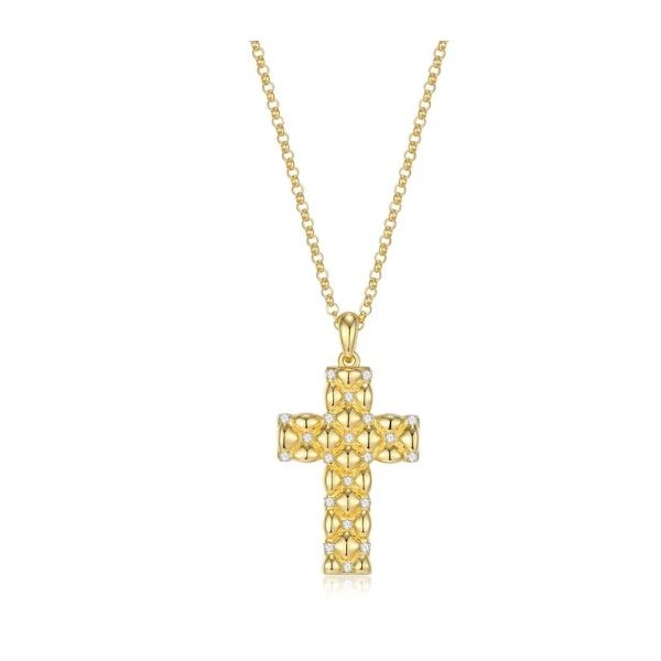 Charles Garnier CZ Accented Quilted Cross Necklace- Gold Plated Sterling Silver Lumina Gem Wilmington, NC
