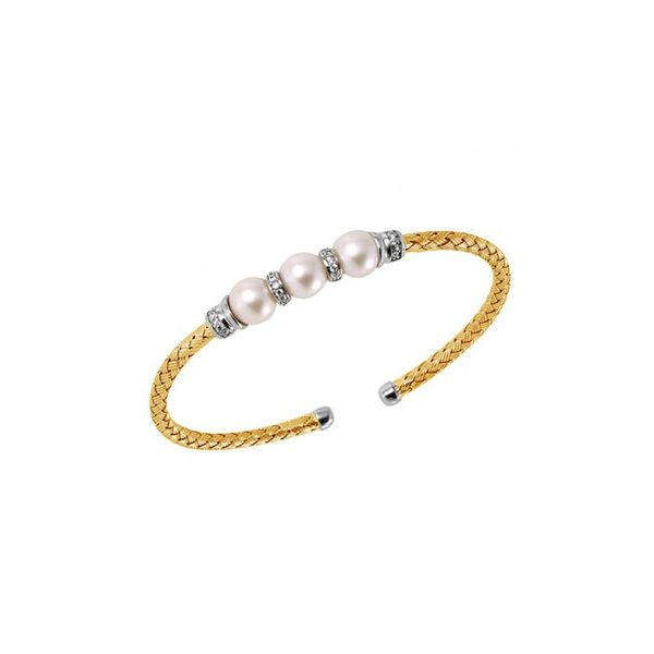 Charles Garnier Two Tone Pearl Cuff with CZ Ends Caps Lumina Gem Wilmington, NC