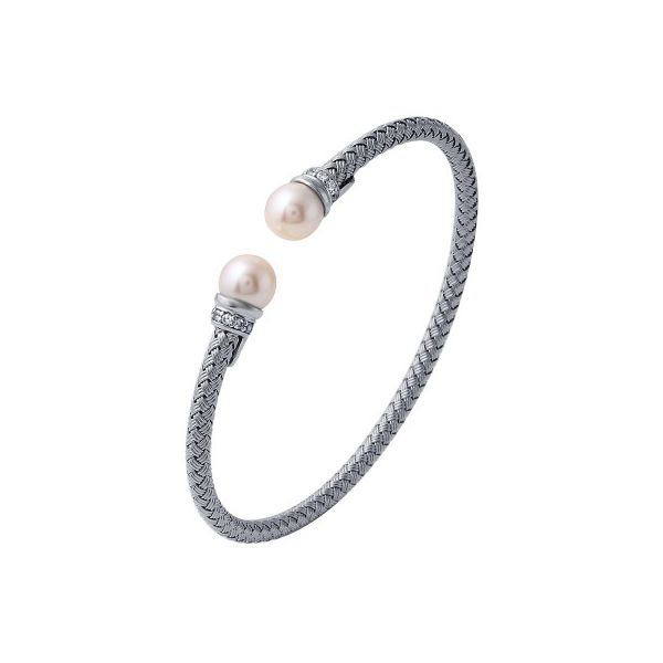 Charles Garnier 4mm Cuff with Freshwater Pearl and CZ End Caps Lumina Gem Wilmington, NC