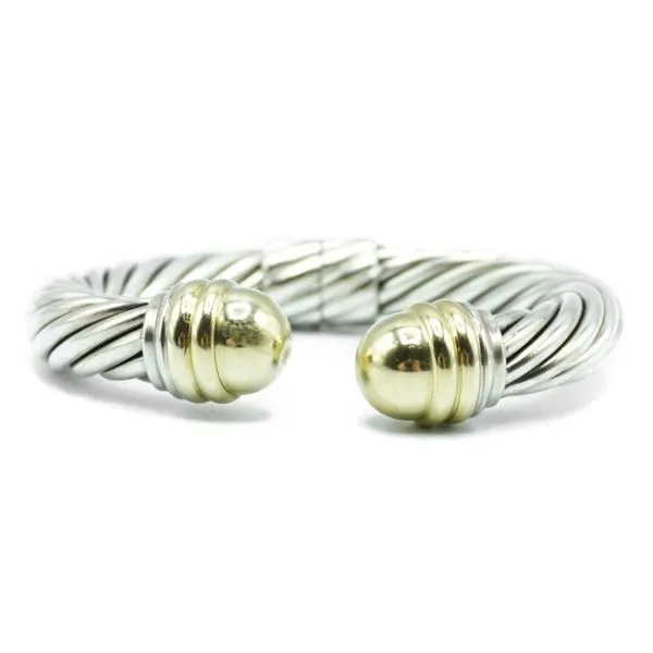 David Yurman 10mm Cable Hinged Cuff with Yellow Gold End Caps Lumina Gem Wilmington, NC