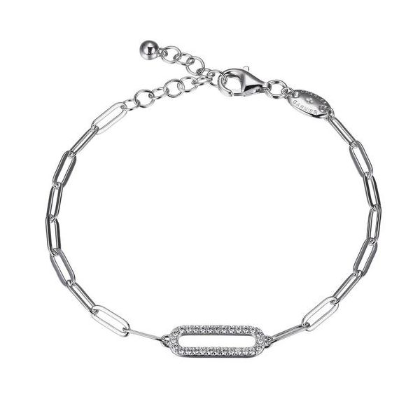 Charles Garnier Rhodium Plated Sterling Silver Paperclip Bracelet With a CZ Center Link Lumina Gem Wilmington, NC