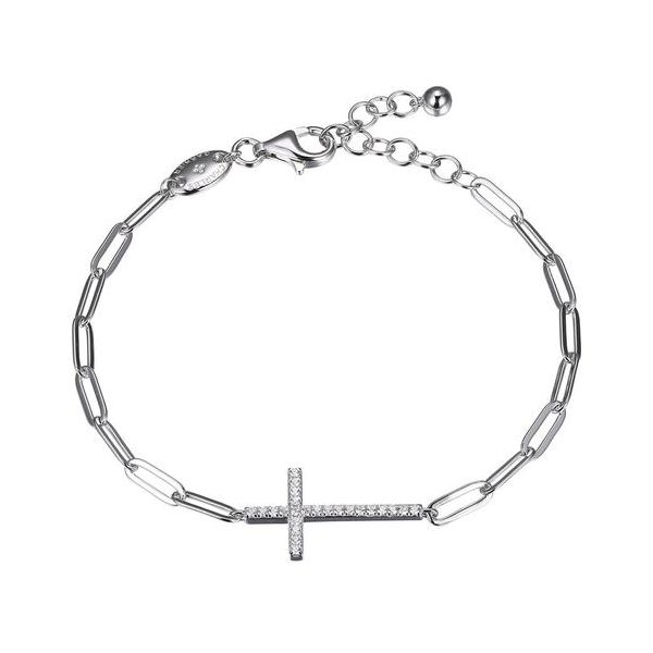 Charles Garnier Rhodium Plated Sterling Silver Paperclip Bracelet with a CZ Cross Lumina Gem Wilmington, NC