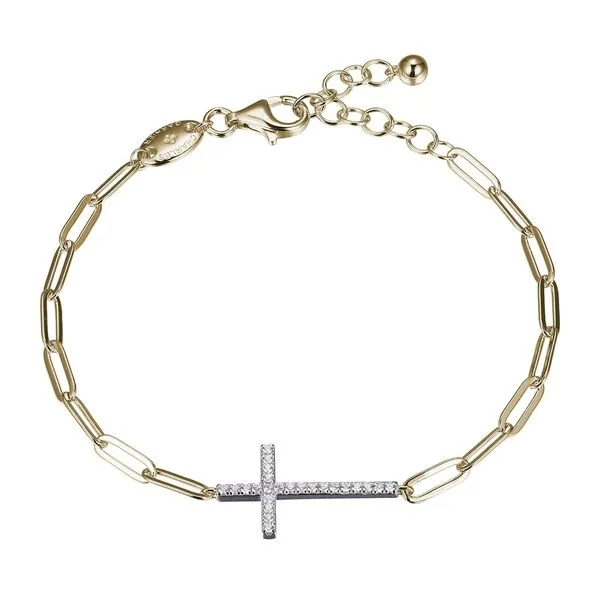 Charles Garnier Gold Plated Sterling Silver Paperclip Bracelet with a CZ Cross Lumina Gem Wilmington, NC