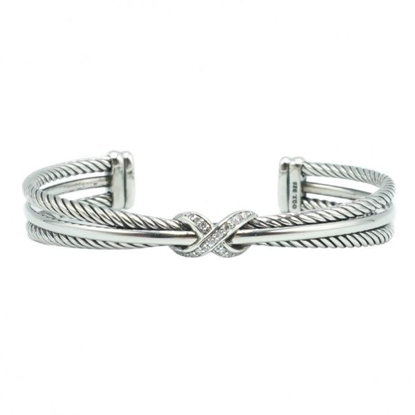 David Yurman Sterling Silver and Diamond X Crossover Cuff Lumina Gem Wilmington, NC