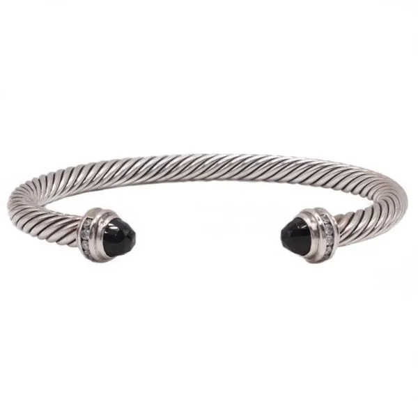 David Yurman 5mm Cable Cuff with Onyx and Diamond End Caps Lumina Gem Wilmington, NC