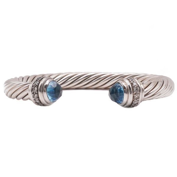 David Yurman 7mm Blue Topaz and Diamond Cable Cuff Lumina Gem Wilmington, NC