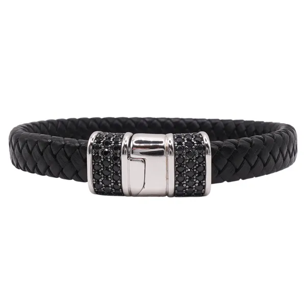 Ethos Black Leather Bracelet with a Black Sapphire Clasp Lumina Gem Hampstead, NC