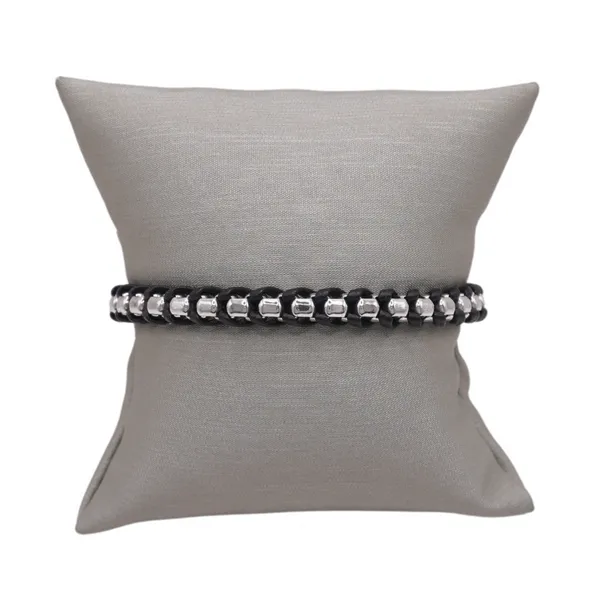 Ethos Round Box Bracelet with Black Leather Woven Through Lumina Gem Hampstead, NC