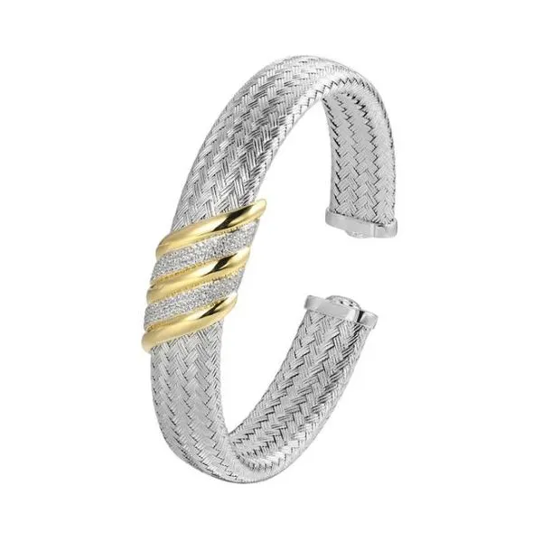 Charles Garnier Wide Cuff with CZ and Gold Plated Center Station- Sterling Silver Lumina Gem Hampstead, NC