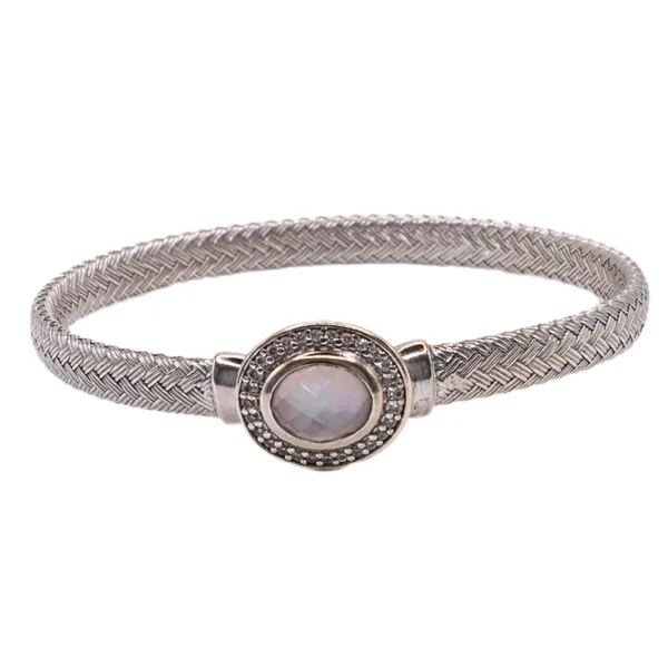Charles Garnier Sterling Silver Bracelet with Mother of Pearl and CZ Center Station Image 2 Lumina Gem Hampstead, NC