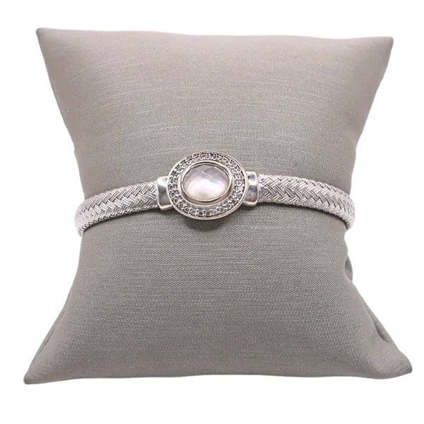 Charles Garnier Sterling Silver Bracelet with Mother of Pearl and CZ Center Station Lumina Gem Hampstead, NC