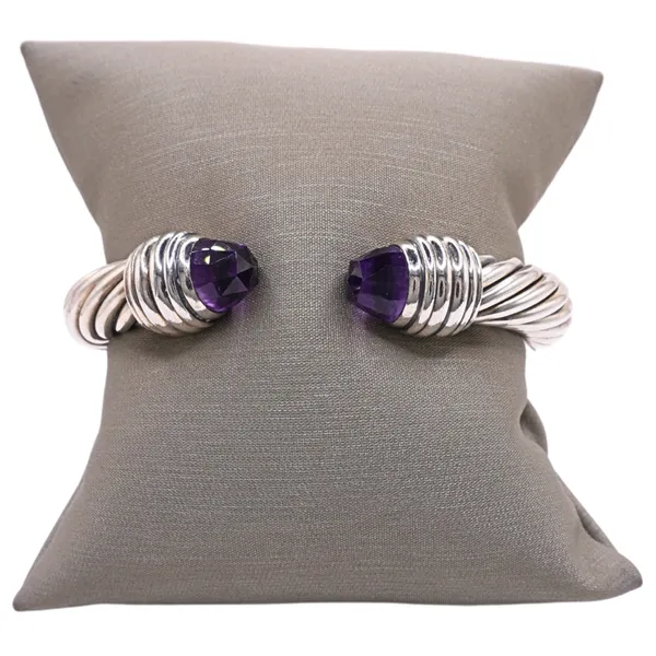 David Yurman Stelring Silver Hinged Cable Cuff with Amethyst End Caps Lumina Gem Hampstead, NC