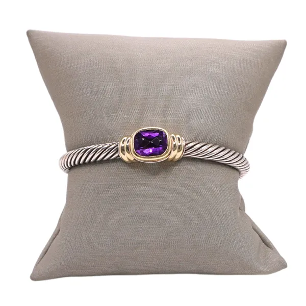 David Yurman Sterling Silver Cable Cuff wtih Amethyst Station and 14k Yellow Gold Lumina Gem Hampstead, NC